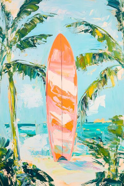 Surfersdromen onder palmbomen - kleurrijk en helder van Poster Art Shop