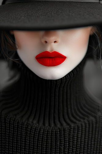 vrouw met hoed en rode lippen