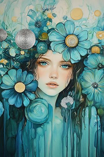 Women's Flowers | Blue Blooms and Silver Glints by Wonderful Art