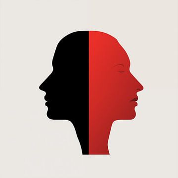 2 gezichten rood-zwart minimalisme van TheXclusive Art