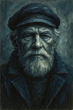 Stoer als de storm (schilderij portret oude kapitein ruige baard dikke verf) van Natalie Bruns