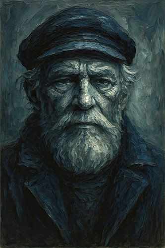 Stoer als de storm (schilderij portret oude kapitein ruige baard dikke verf)