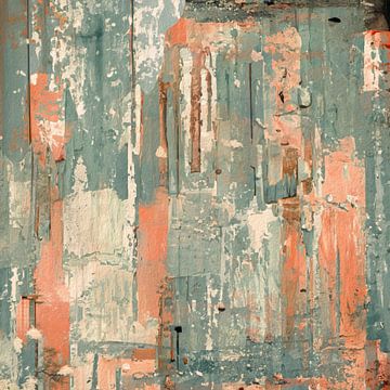 Abstract textuur in mintgroen en zalm oranje van Emiel de Lange