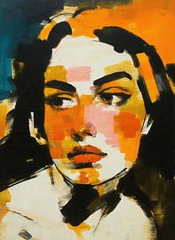 Frau Orange | Abstraktes Portrait Orange Schattierungen von Wunderbare Kunst