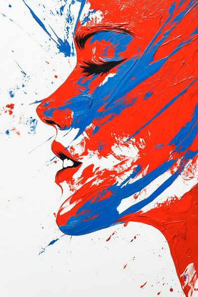 Farbenfrohes Porträt in Rot und Blau von Poster Art Shop