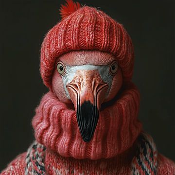 Flamingo gekleed voor de winter van Ton Kuijpers