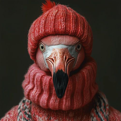 Flamingo gekleed voor de winter