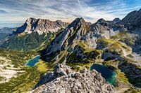 Drachensee and Seebensee from the front Drachenkopf. View to Zugspitze. Tyrol Ehrwald Austria