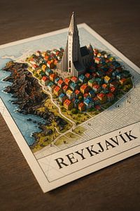 Reykjavík Island 3D-Miniaturkarte | Hallgrímskirkja Architektur-Druck