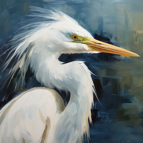 Reiher Gemälde | Majestätischer Weißer Reiher