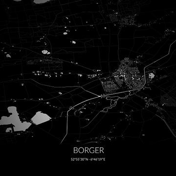 Carte en noir et blanc de Borger, Drenthe. sur Rezona