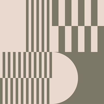 Moderne abstracte geometrische kunst in olijfgroen en gebroken wit nr. 7 van Dina Dankers
