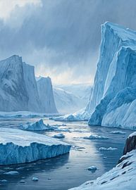 Majestic Arctic Icebergs and Glacial Valley in Impasto Oil Painting Style by Artistic