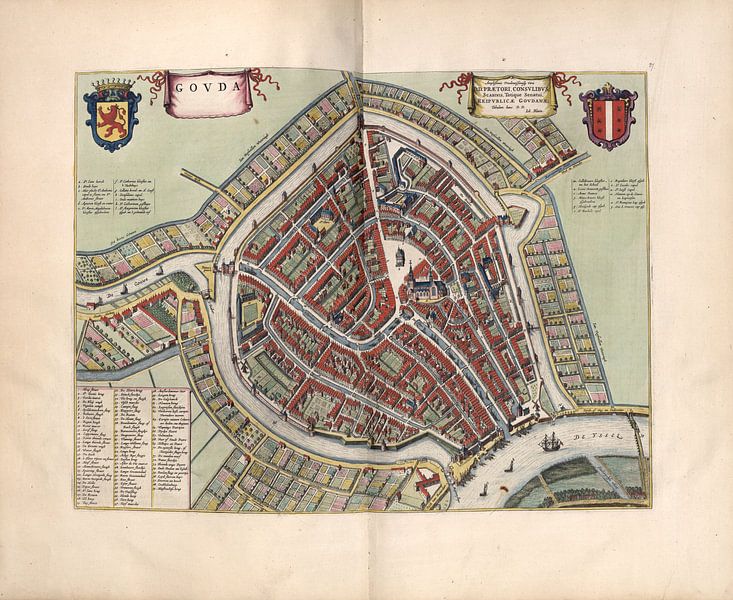 Gouda, Stadtplan Joan Blaeu 1652 von Atelier Liesjes