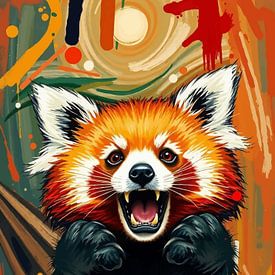 Red Panda Roar Scream Abstract Art by MIROKKU