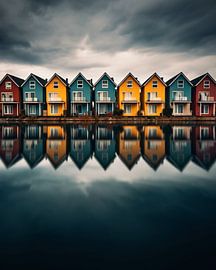 Colourful houses at the blue hour