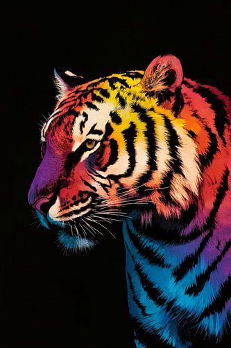 Tigre surréaliste coloré avec détails abstraits