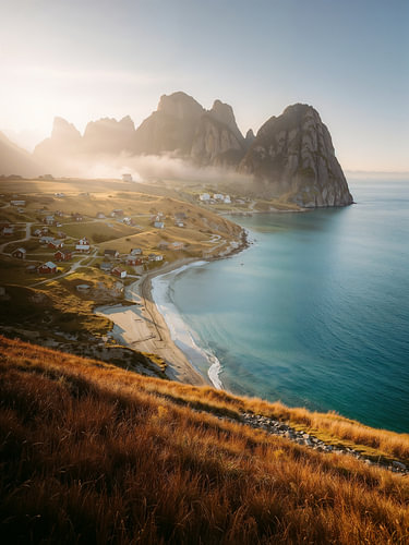 Lofoten in autumn – Norway fjord poster