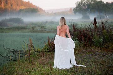 Akt im Morgennebel - Hübsche junge Frau bei Sonnenaufgang (Erotische Aktfotografie) von Vincent van Thom