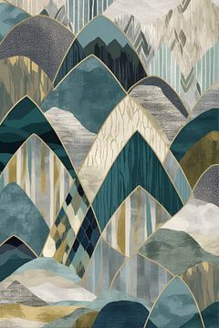 Earthly Mountains Order and Structure In Green And Gold by Digitale Schilderijen