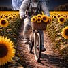 Cosmic Sunflower Ride – Astronaut Cycling Through a Surreal Earth Landscape by Dodik Hariyono