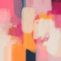 Pastel dromen. Kleurrijk abstract schilderij in geel, roze, beige, blauw