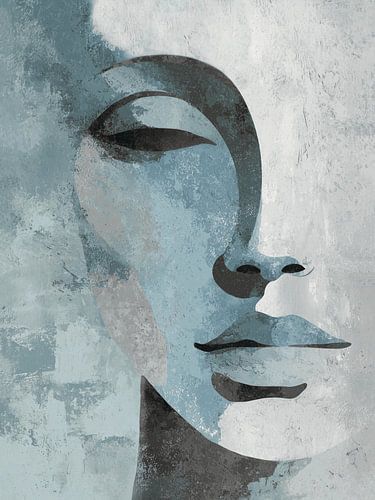 Gezicht in stilte gehuld – blauwgrijs