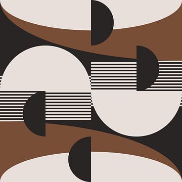 Abstracte Retro Geometrie in Bruin, Wit, Zwart. Moderne abstracte geometrische kunst nr. 1