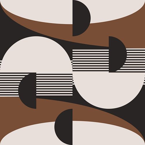 Abstracte Retro Geometrie in Bruin, Wit, Zwart. Moderne abstracte geometrische kunst nr. 1