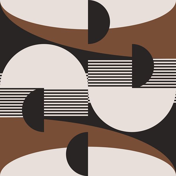 Géométrie abstraite rétro en marron, blanc et noir. Art géométrique abstrait moderne n° 1 par Dina Dankers