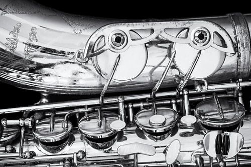 Vintage Saxophone Horizontal Close Up Black and White