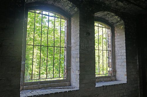Ruïne van het pakhuis van het molencomplex Böllberg in Halle in Duitsland