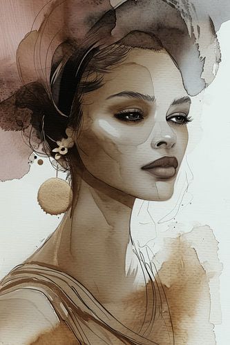 Modern en chic portret in aardetinten, aquarel
