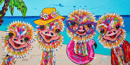 Fun on the beach with the Ostriches