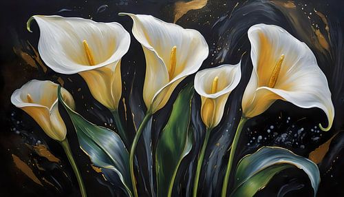 Golden Gloss: Calla Lilies in the Night