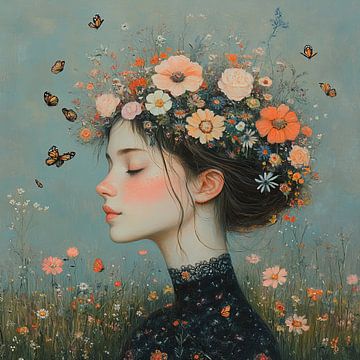 Profile with wreath of flowers by Eye catching paintings