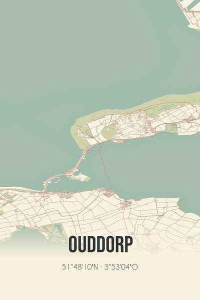 Alte Landkarte von Ouddorp (Südholland) von Ortsdrucke