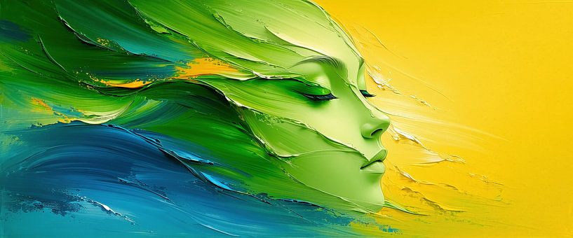 Geboren uit kleur - Het ontwakende profiel van een vrouw tussen licht en stilte van AidasignArt