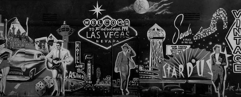 Las Vegas Graffiti-Weinlese-Schwarz- / Weiß-Panorama von Martin Van der Pluym