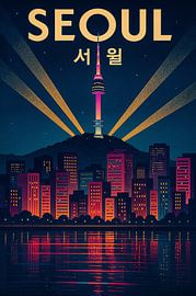 Seoul Skyline Glow - Levendig stadslicht & bergen silhouet van Travel Shop