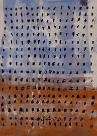 Modern abstract. Zwarte vormen op terra en lila. van Dina Dankers