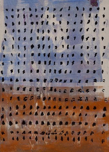 Modern abstract. Zwarte vormen op terra en lila.