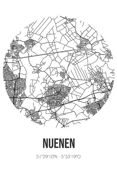 Nuenen (Noord-Brabant) | Map | Black and white by Prints of Place