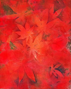Feuilles d'érable rouge peinture acrylique sur Karen Kaspar