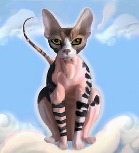 Roze gestreepte Sphynx kat op wolk van Maud De Vries