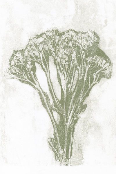 Grüne Blume im japanischen Stil. Moderne botanische Kunst in warmem Pastellgrün und Weiß. von Dina Dankers