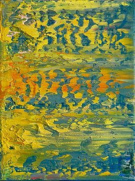 Abstract olieverf schilderij, natuur, minimalisme,  geel, groen, blauw en oranje van BowiScapes abstract en digitale kunst