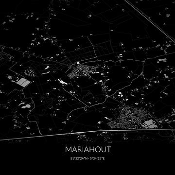 Black and white map of Mariahout, North Brabant. by Rezona