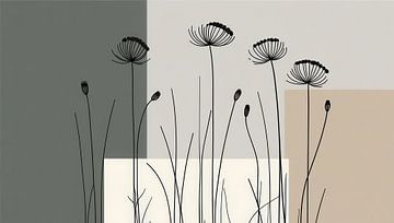 Abstrait Japandi | Fleurs dans l'herbe