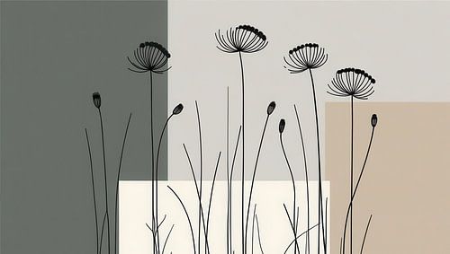 Abstract Japandi | Bloemen in het gras